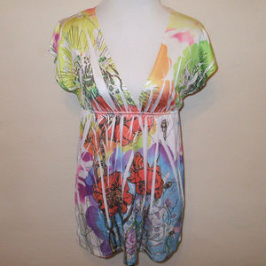 Multi-Color Floral Empire Waist Blouse Top